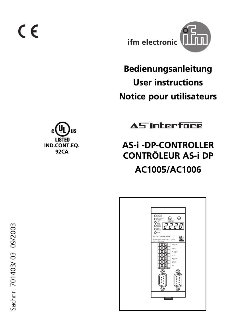 Page 1 of the manual User Manual IFM AC1006