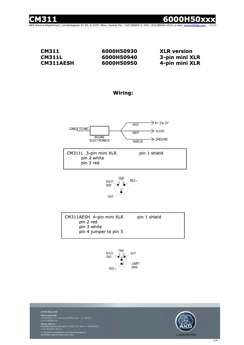 Page 1 of the manual User Manual AKG CM311