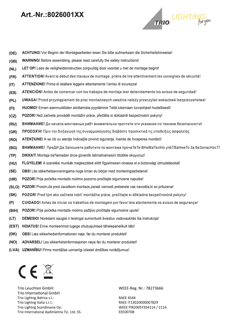 Page 1 of the manual User Manual Trio Lighting Daxter 802600107