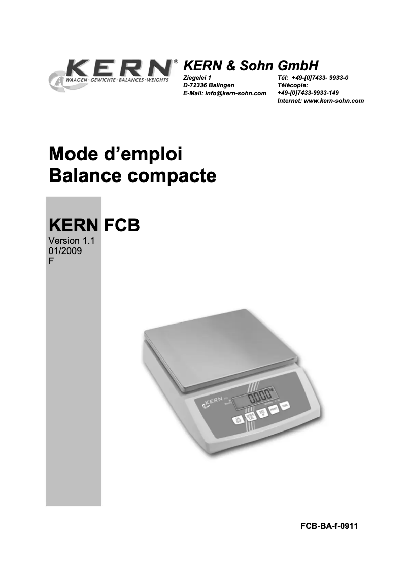 Page 1 of the manual User Manual Kern FCB 3K0.1