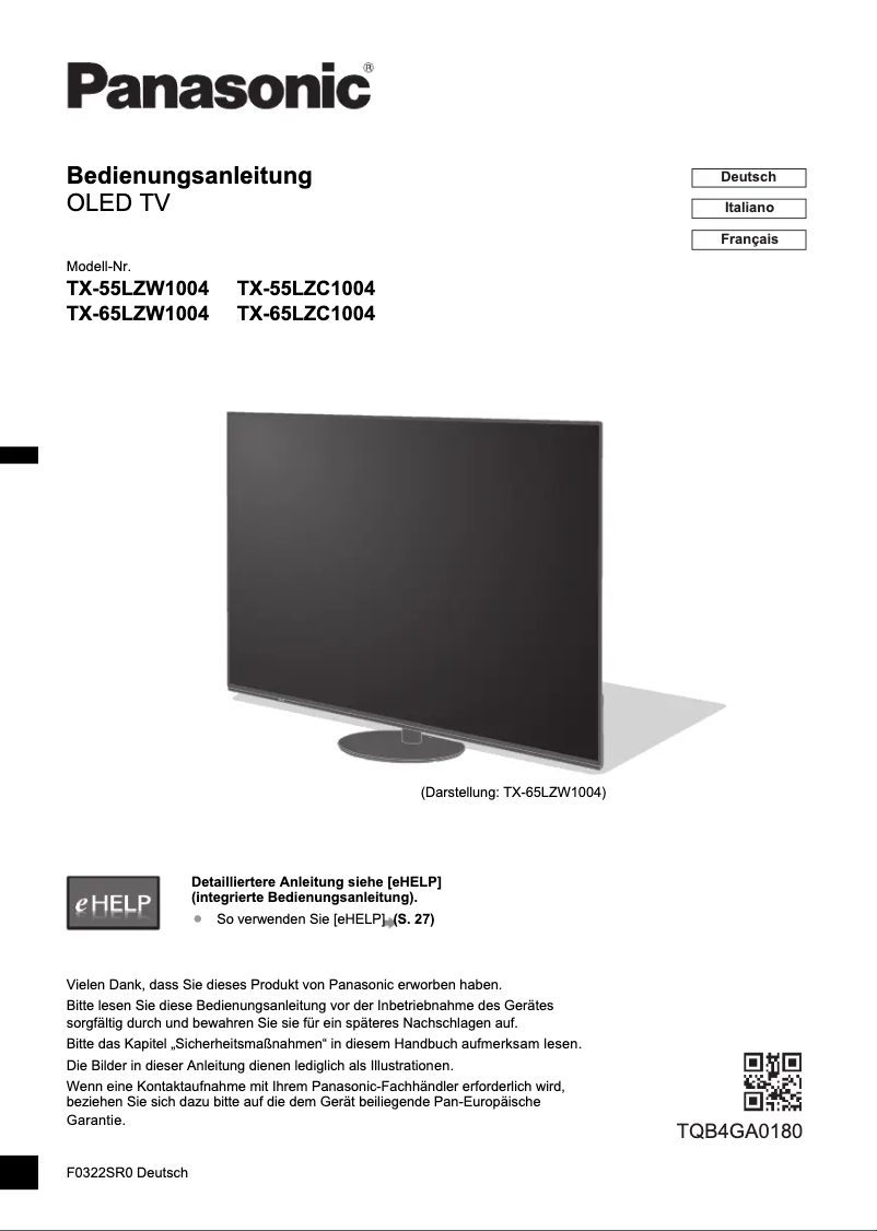 First page image of the manual for TX-55LZC1004
