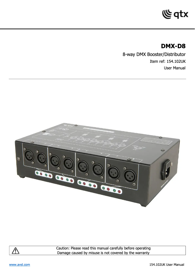 Page 1 of the manual User Manual Qtx DMX-D8