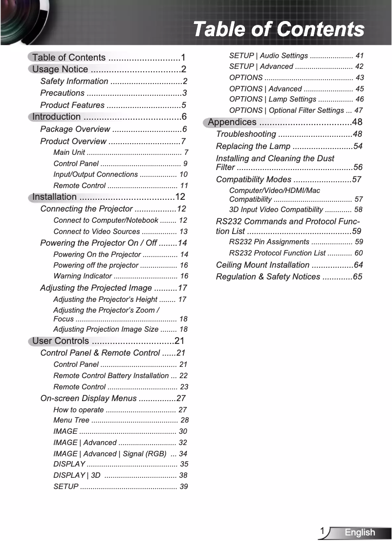 Page 1 of the manual User Manual InFocus IN220