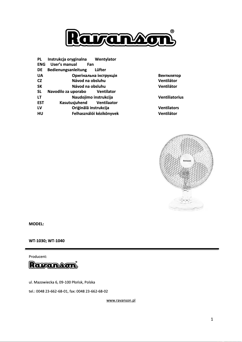 First page image of the manual for WT-1030