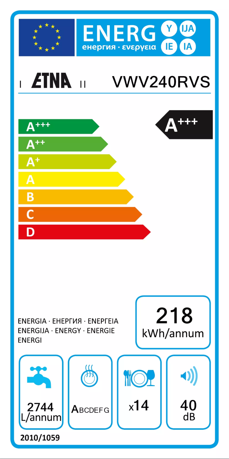 Page 1 of the manual Energy Label Etna VWV240RVS