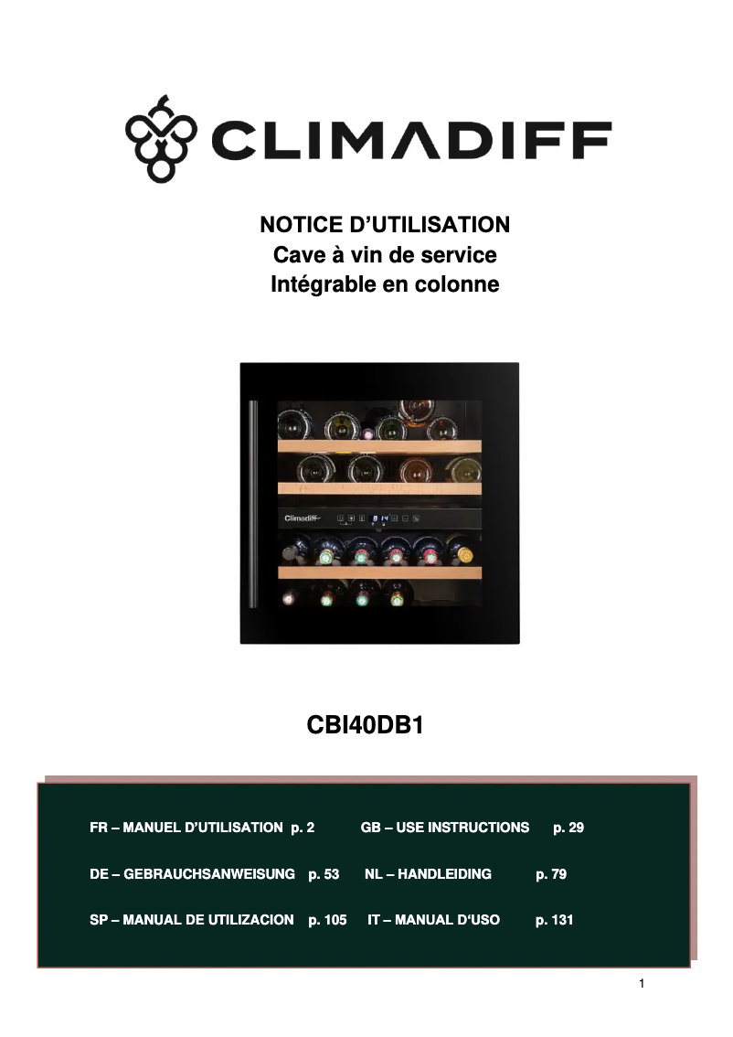 First page image of the manual for CBI40DB1