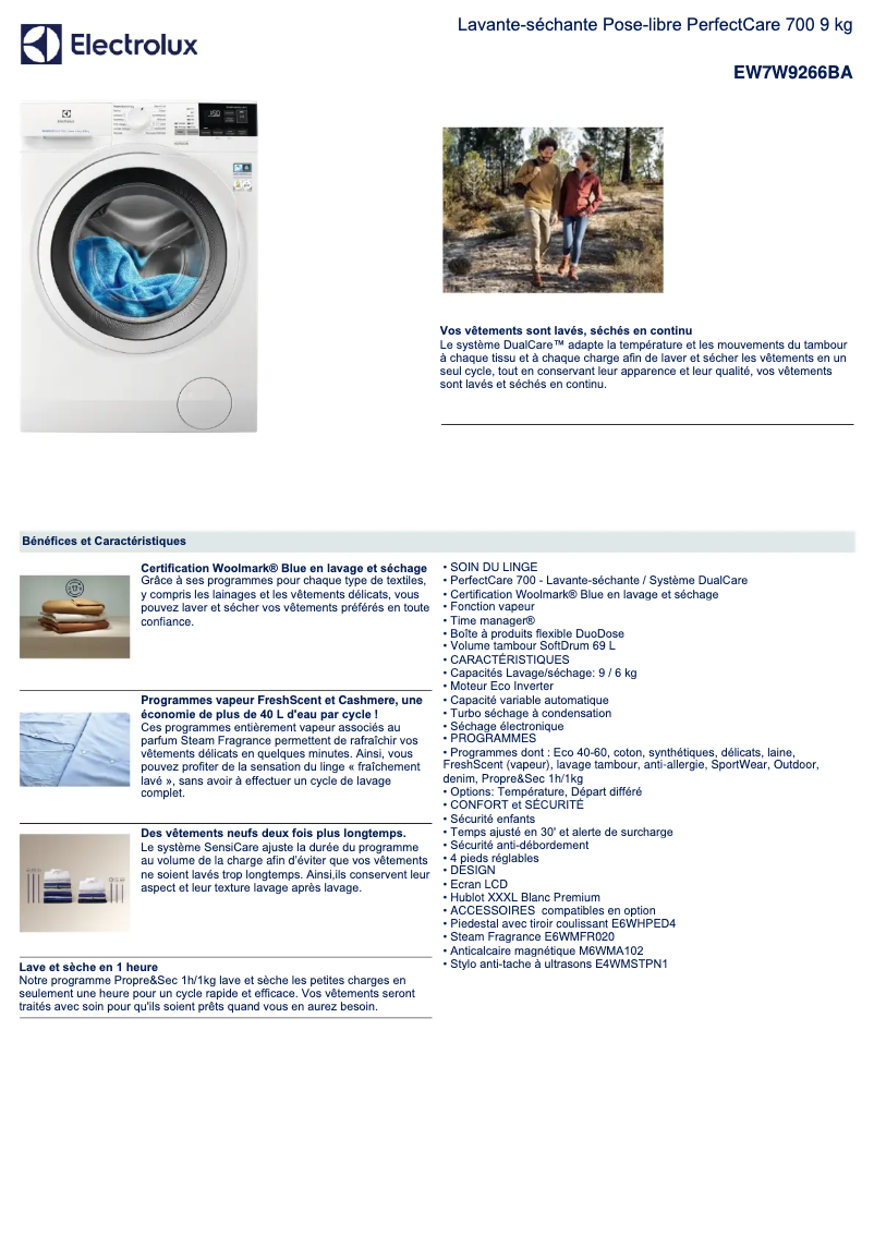 Page 1 of the manual Technical Sheet Electrolux EW7W9266BA