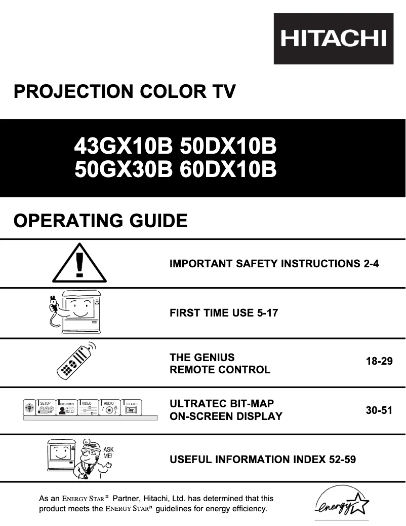 Page 1 of the manual User Manual Hitachi 43GX10B