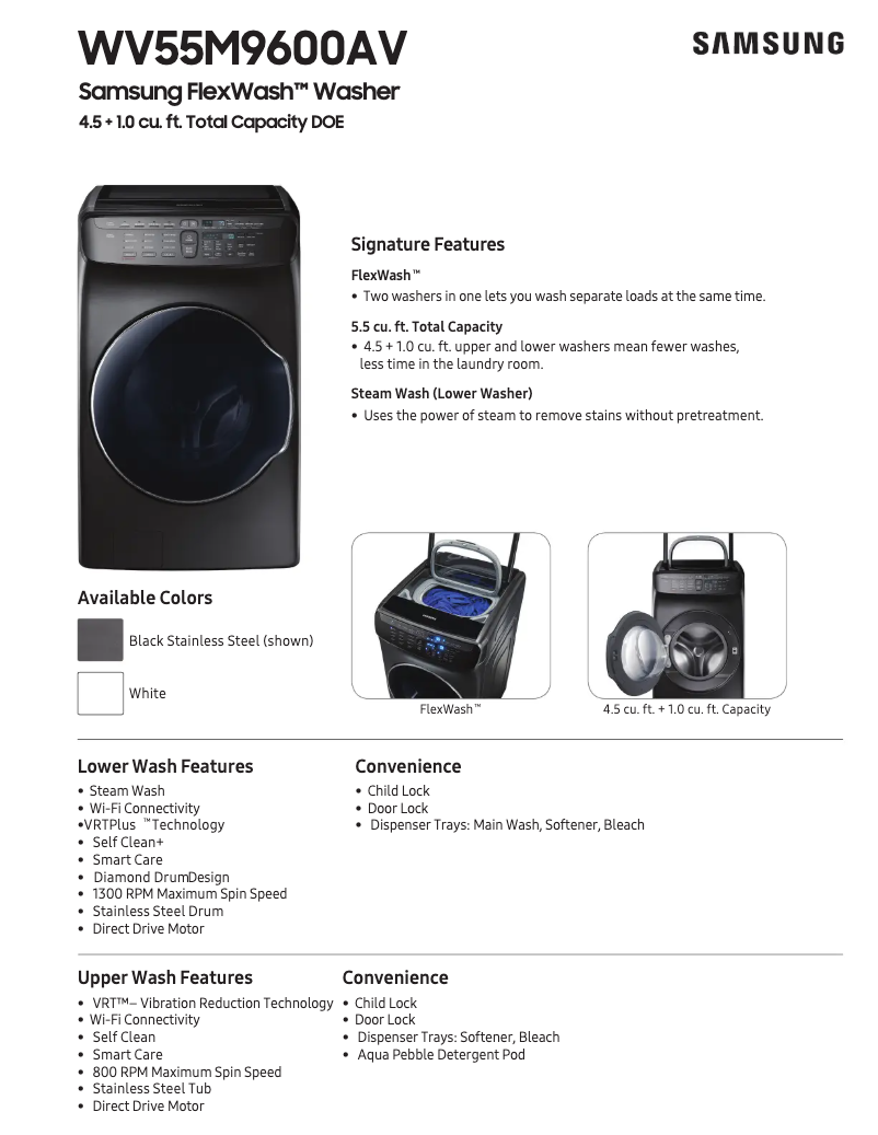 First page image of the manual for WV55M9600AW