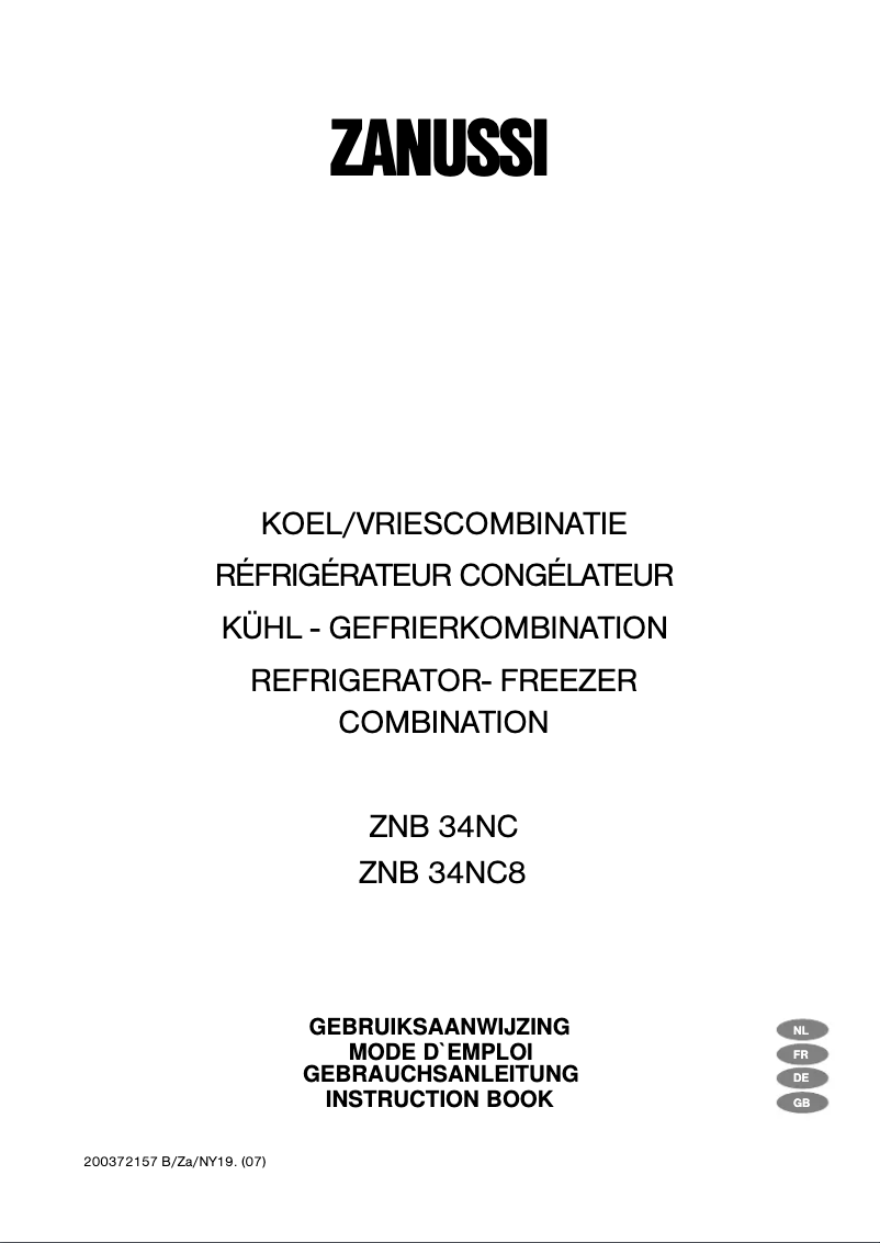 Page 1 of the manual User Manual Zanussi ZNB 34nc8