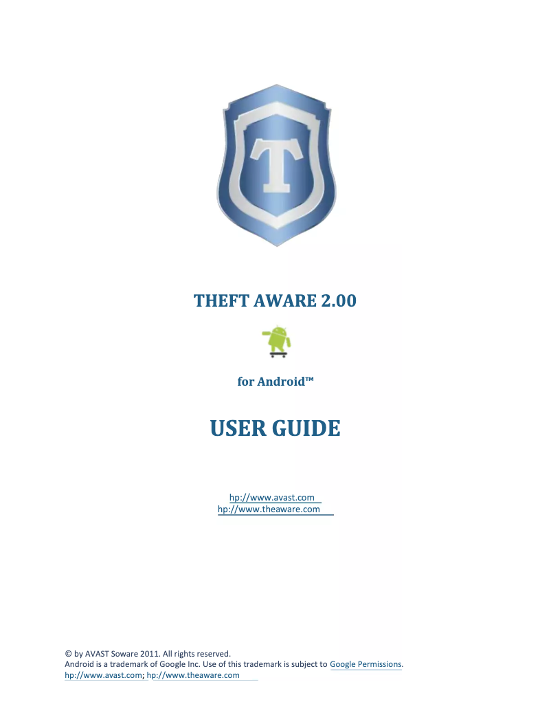 Page 1 de la notice Manuel utilisateur Avast Theft Aware 2.00