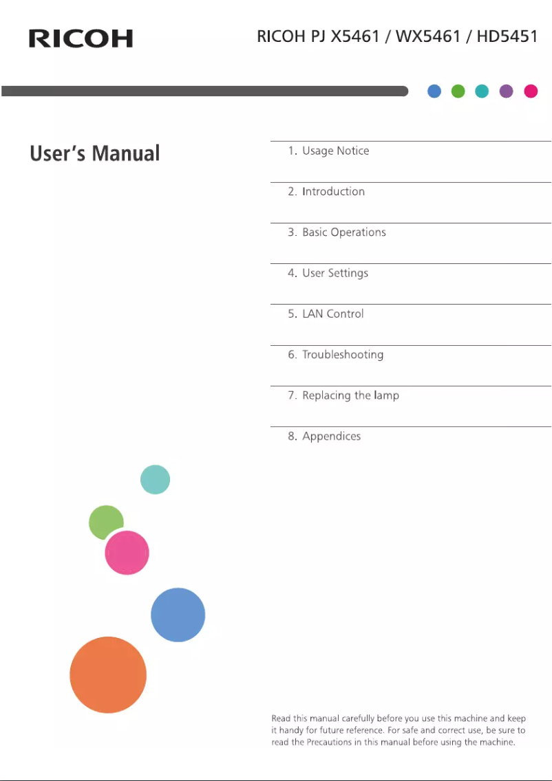 First page image of the manual for PJ X5461