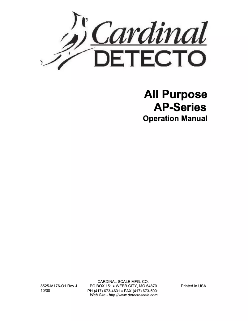 Page 1 of the manual User Manual Cardinal Detecto AP-8