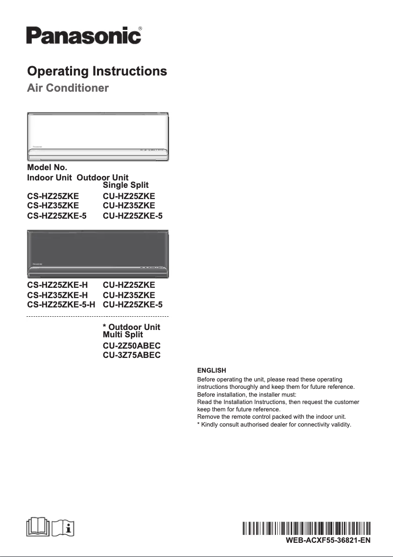 Page 1 of the manual User Manual Panasonic CU-HZ25ZKE