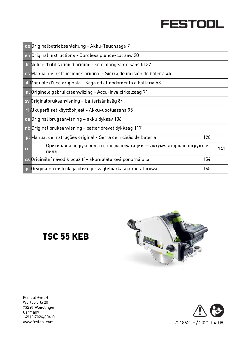 First page image of the manual for TSC 55 K