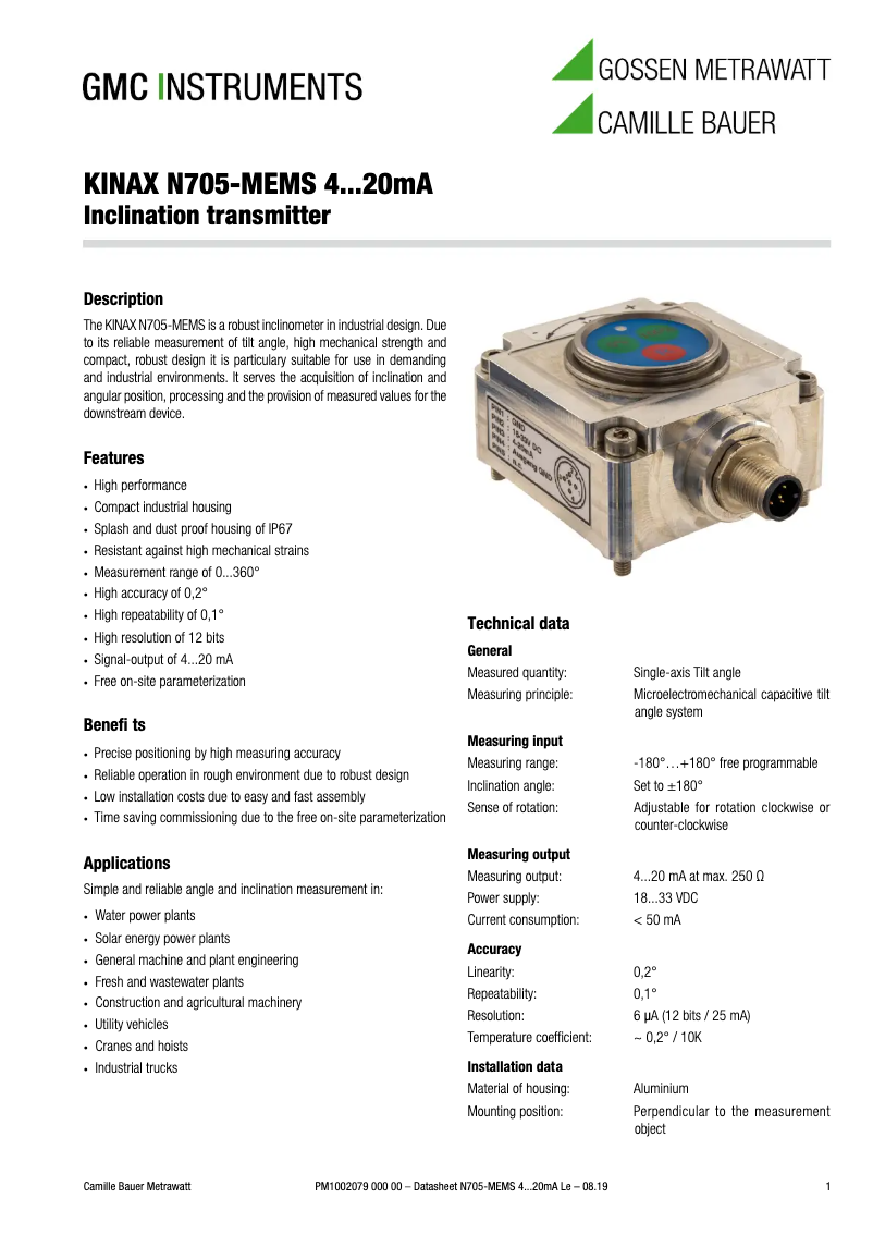 First page image of the manual for KINAX N705-MEMS