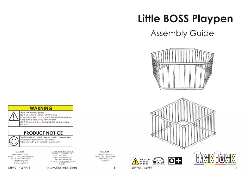 Page 1 of the manual User Manual TikkTokk Little Boss Playpen
