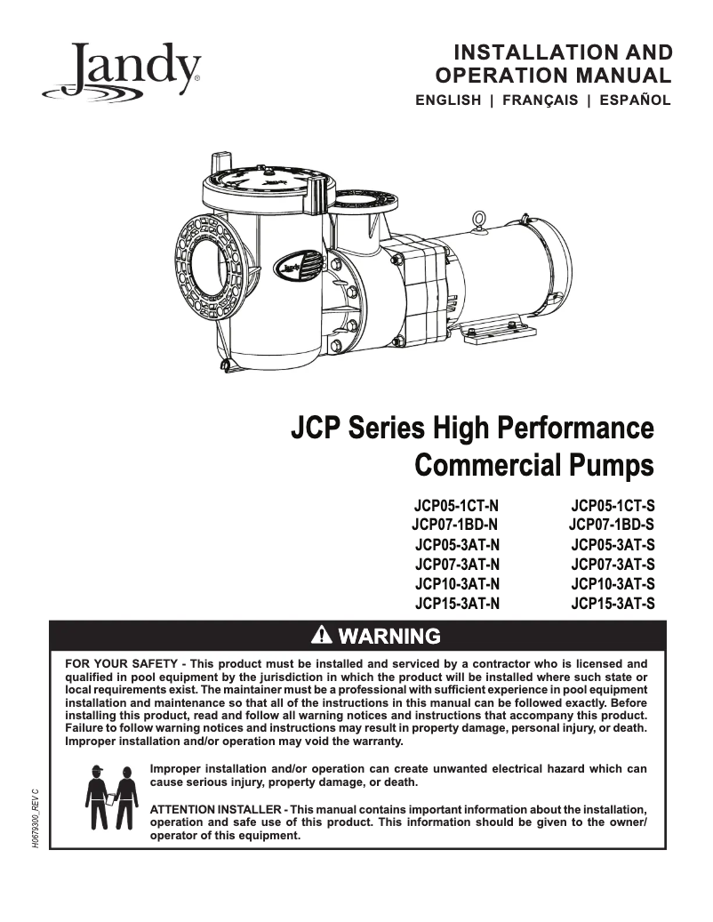 First page image of the manual for JCP07-3AT-N