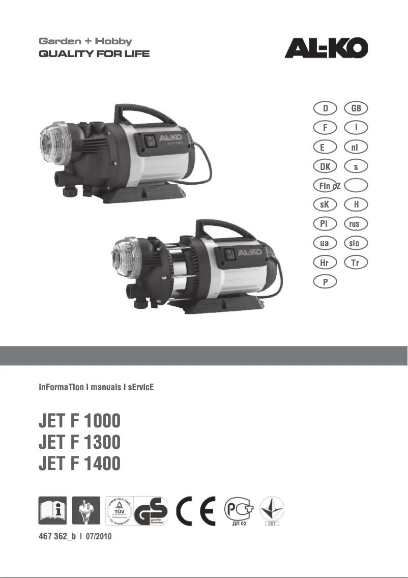 Page 1 de la notice Manuel utilisateur AL-KO JET F