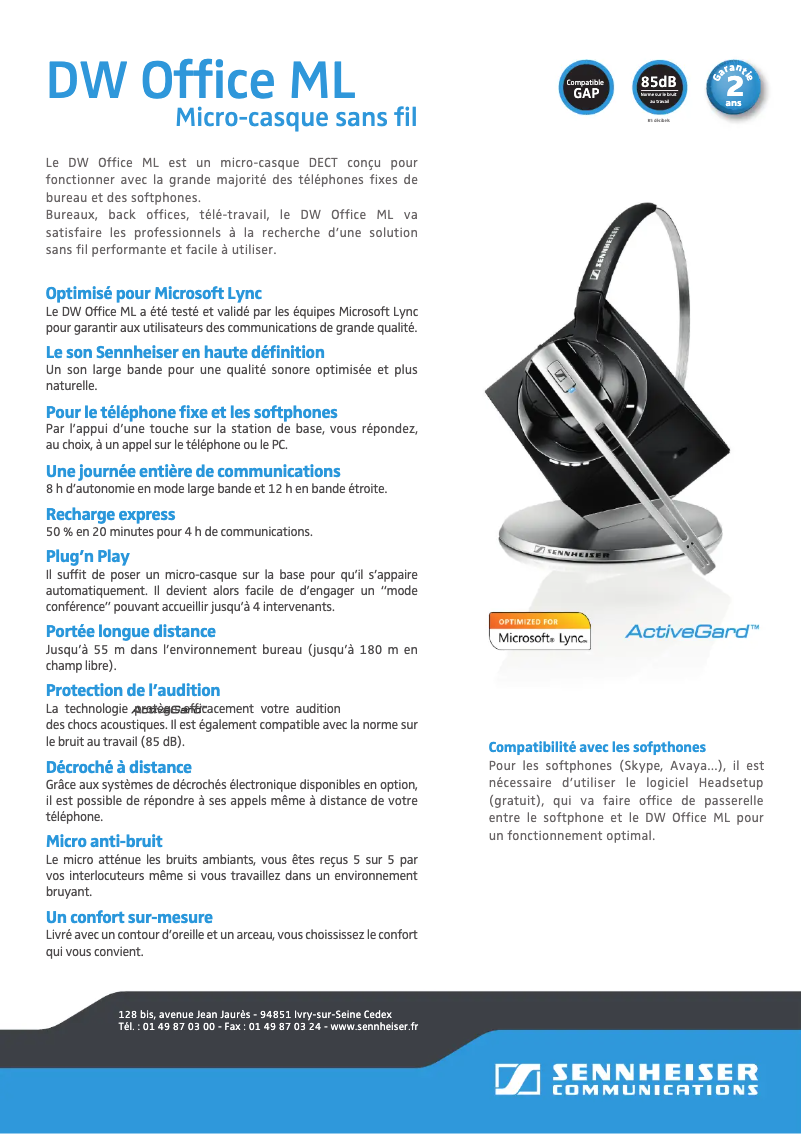 Page 1 of the manual Technical Sheet Sennheiser DW Office ML