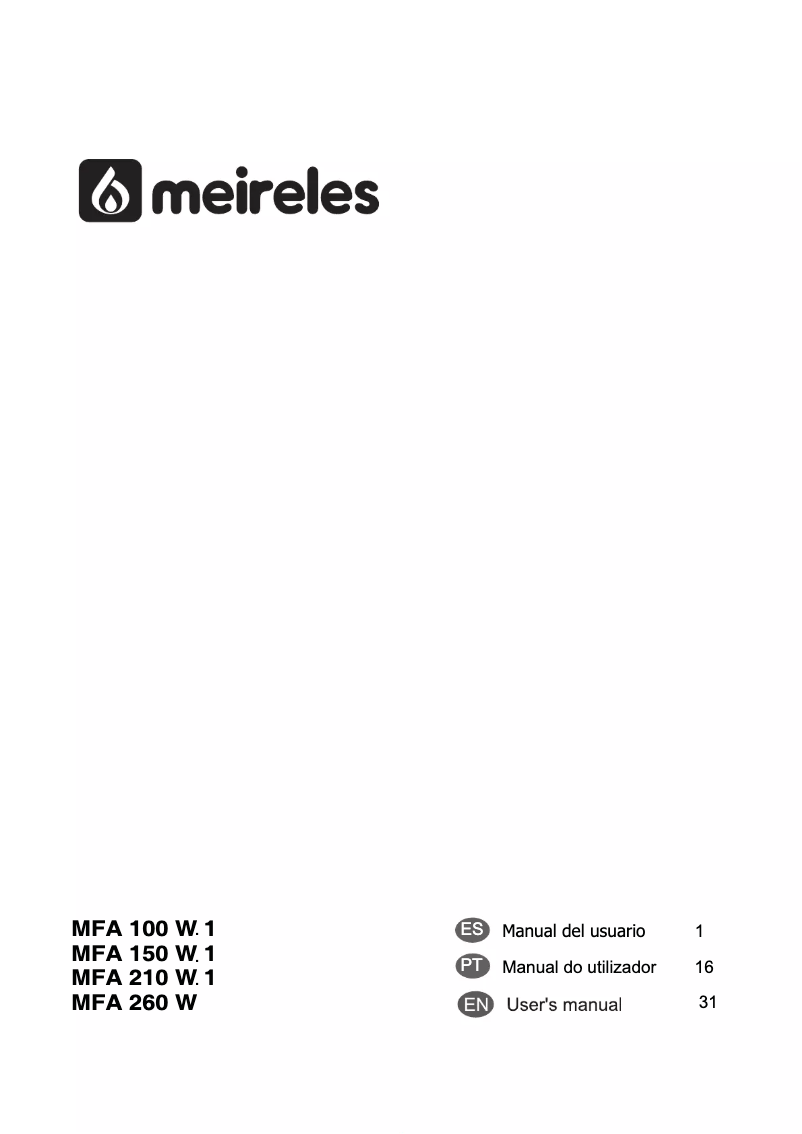 Page 1 of the manual User Manual Meireles MFA 150 W.1