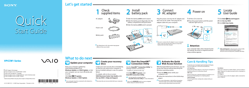 First page image of the manual for Vaio VPCCW19FX