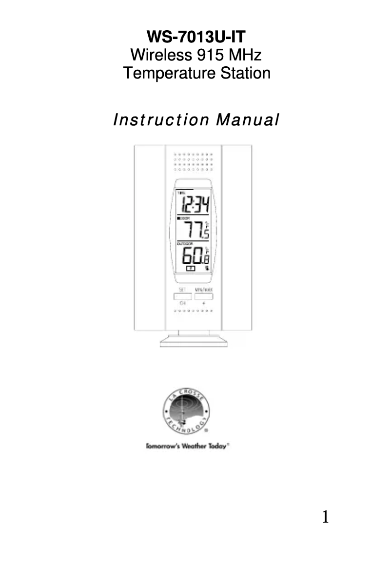 Page 1 of the manual User Manual La Crosse Technology WS-7013BZ-IT