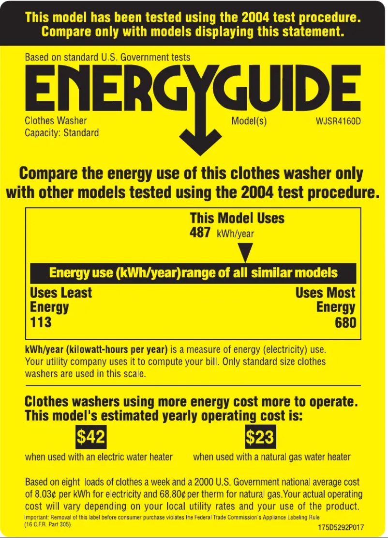 Page 1 of the manual Energy Label GE WJSR4160DWW