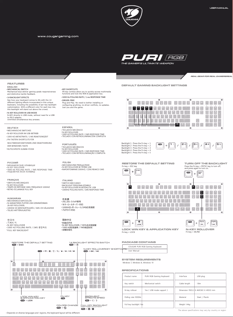 First page image of the manual for Puri RGB