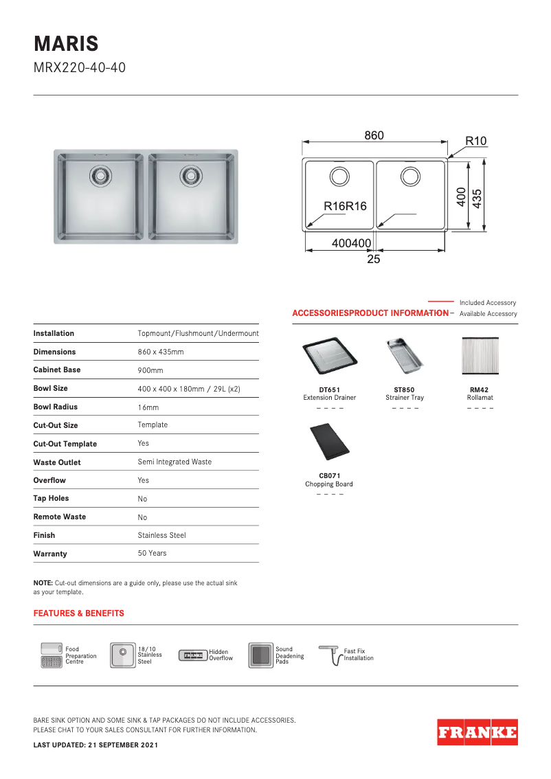 Page 1 de la notice Manuel utilisateur Franke Maris MRX220-40/40