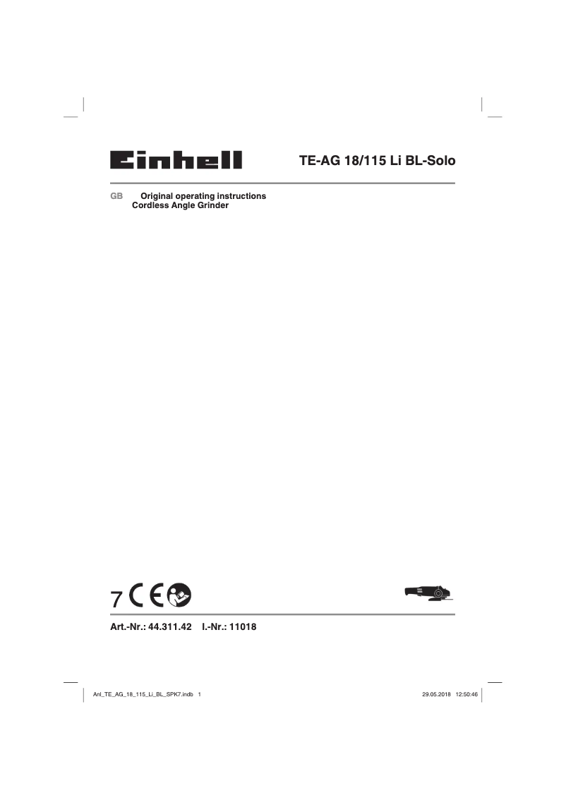 First page image of the manual for TE-AG 18/115 Li BL-Solo