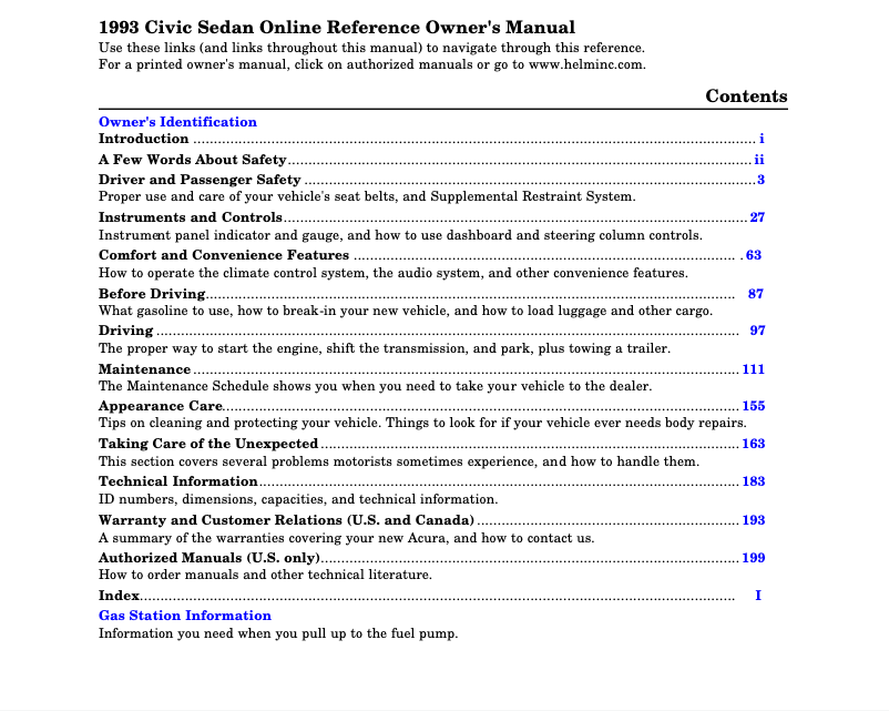 Page 1 of the manual User Manual Honda Civic (1993)