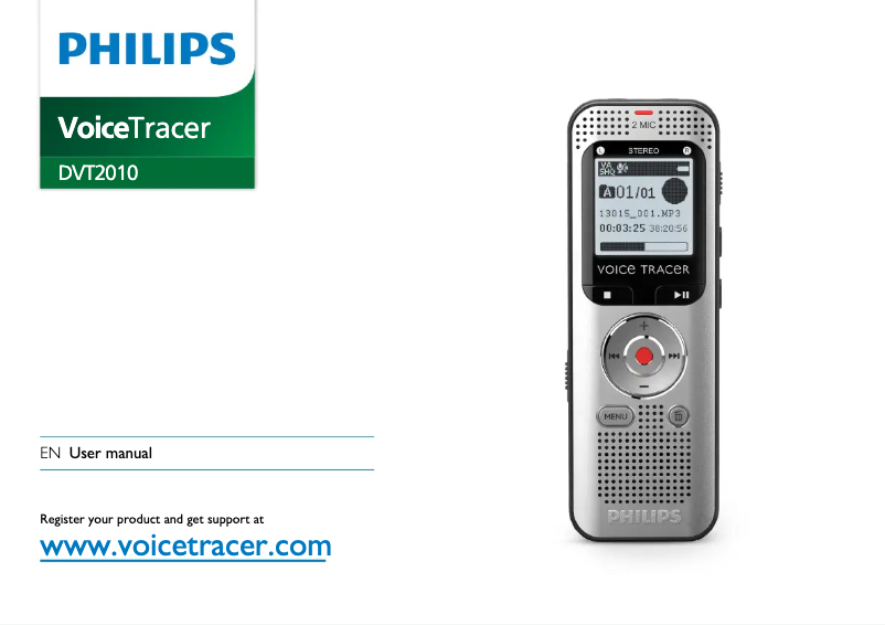 First page image of the manual for VoiceTracer DVT2015