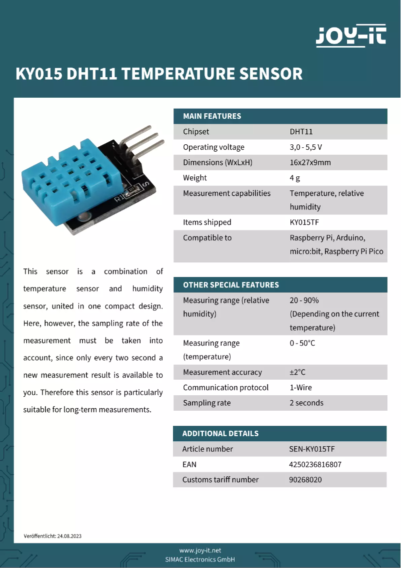 Image de la première page du manuel de l'appareil SEN-KY015TF
