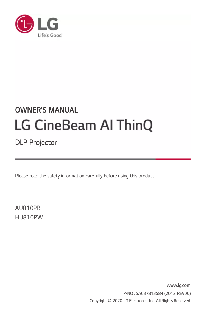 First page image of the manual for CineBeam AU810