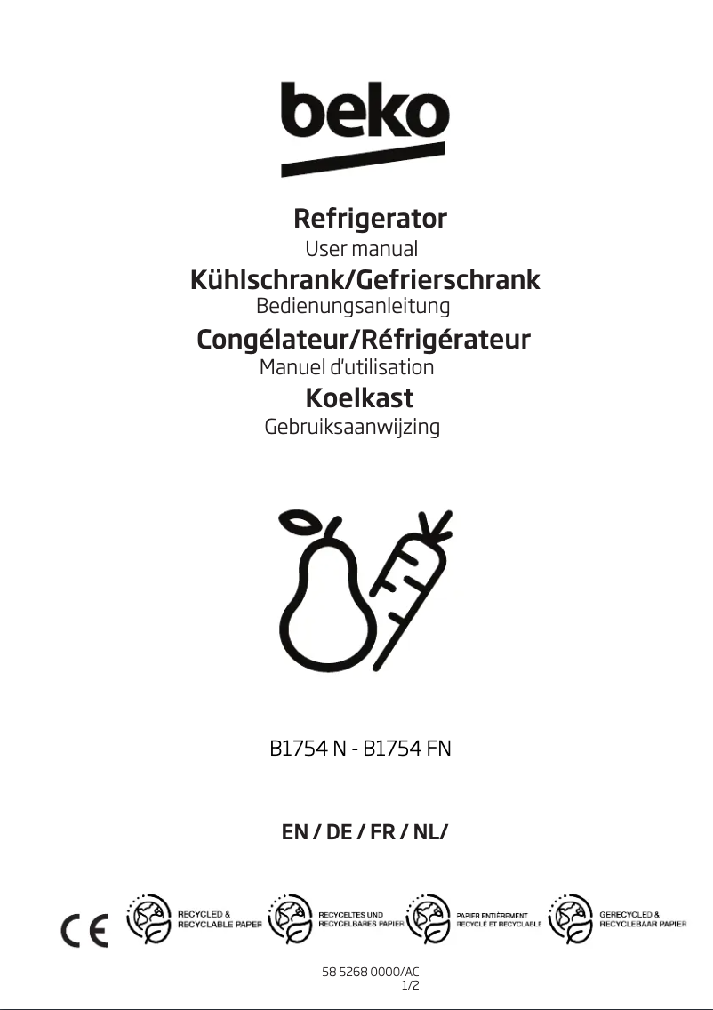 Page 1 of the manual User Manual Beko B1754N