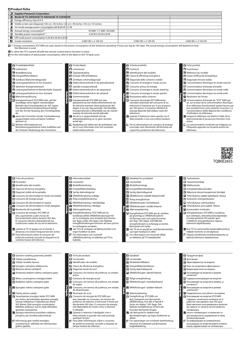 First page image of the manual for TX-40DX650E