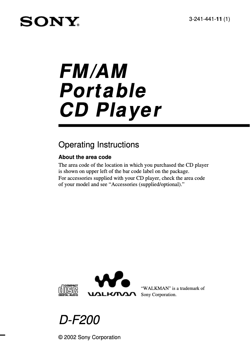 First page image of the manual for Discman D-F200