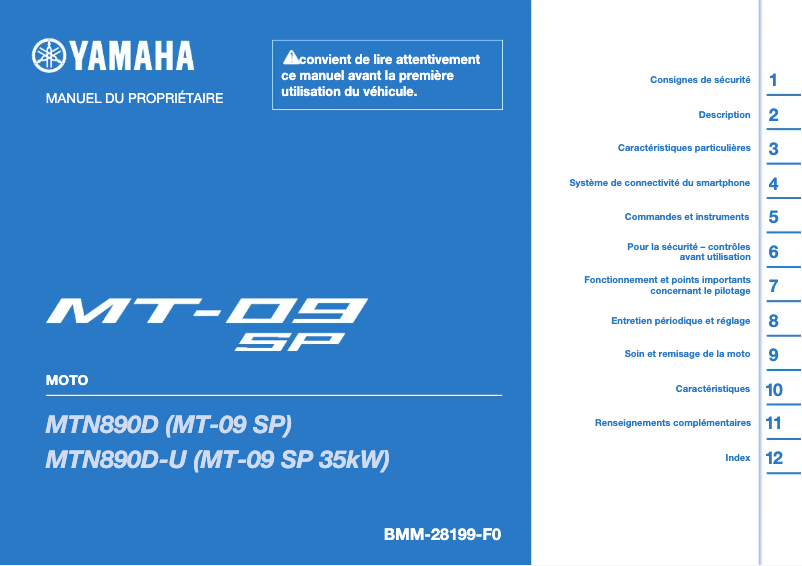 Page 1 of the manual User Manual Yamaha MT-09 SP (2024)
