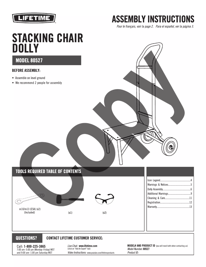 Page 1 of the manual User Manual Lifetime Dolly 80527