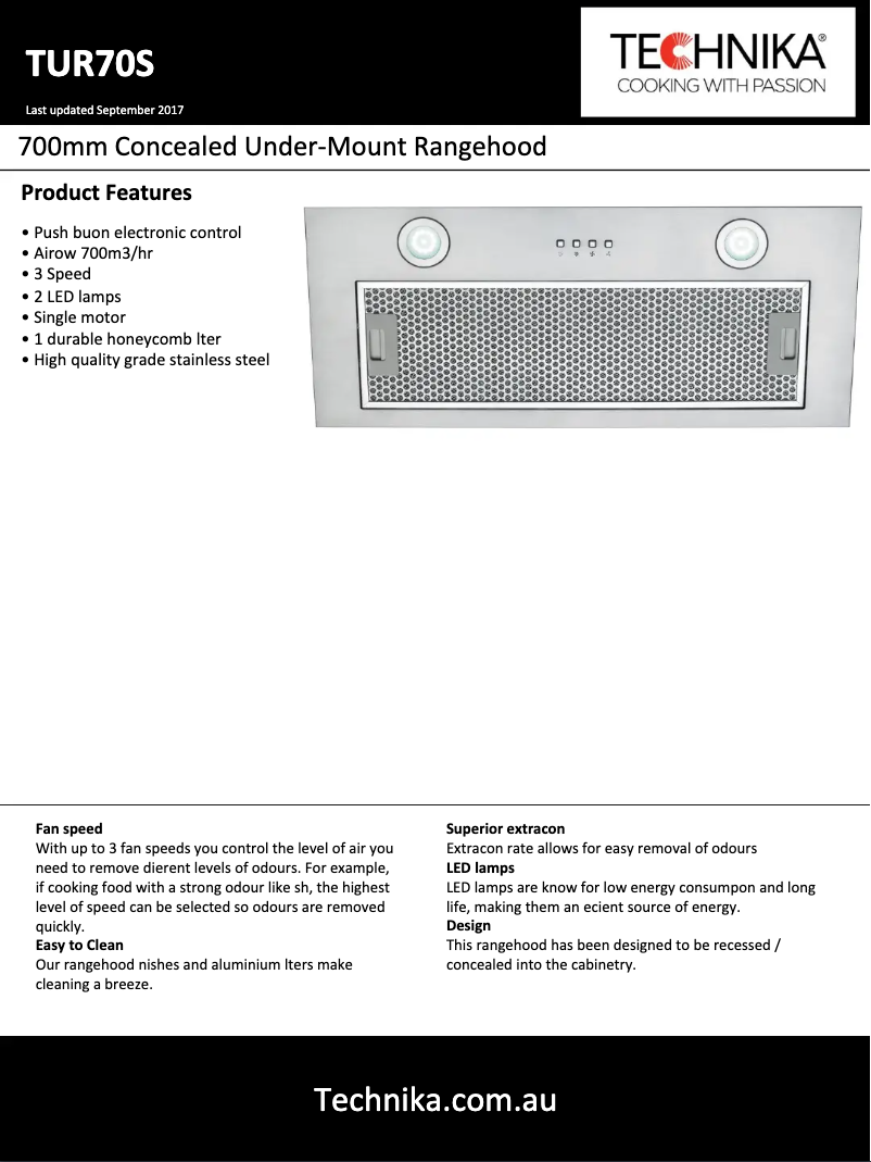 Page 1 de la notice Fiche technique Technika TUR70S