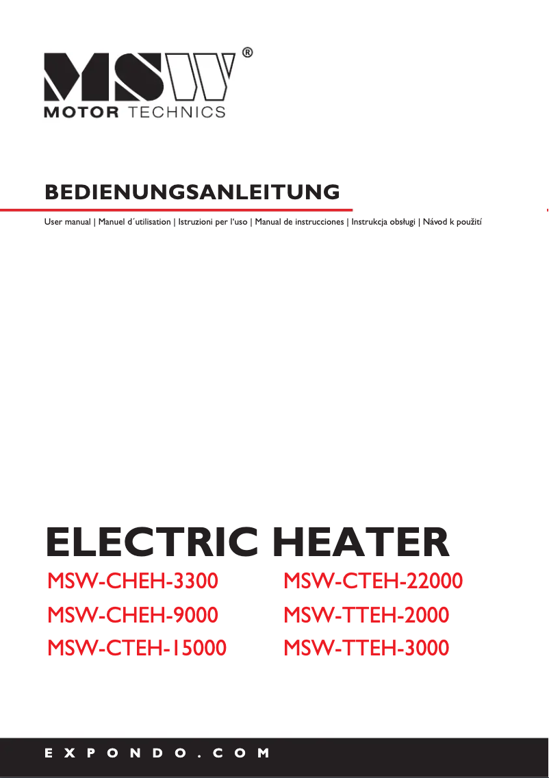 First page image of the manual for MSW-CHEH-9000