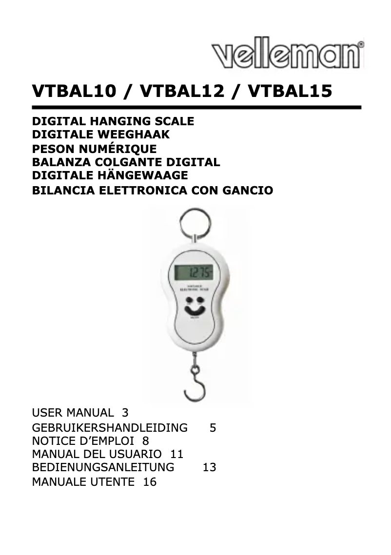 Page 1 of the manual User Manual Velleman VTBAL15
