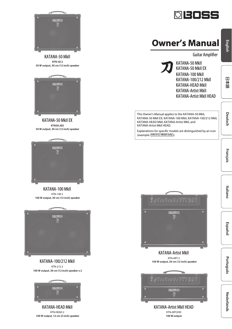 Page 1 of the manual User Manual Boss KATANA-100/212 MkII