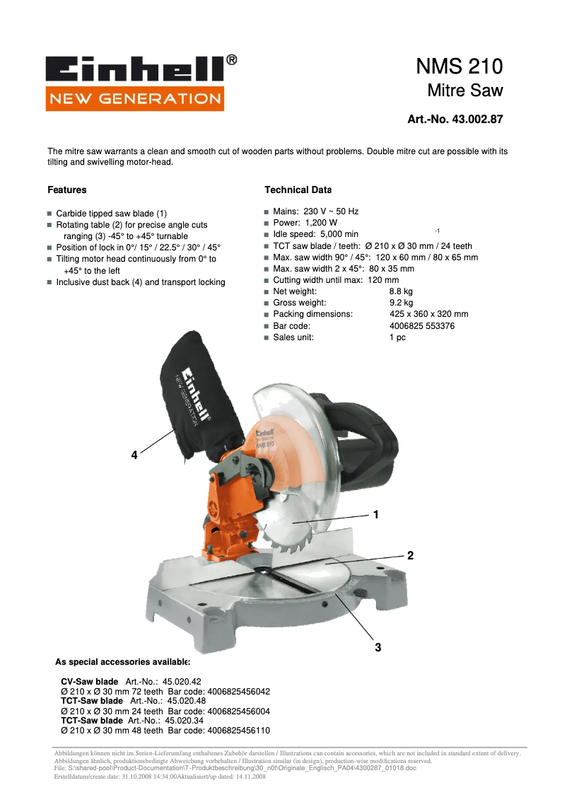Page 1 of the manual User Manual Einhell NMS 210