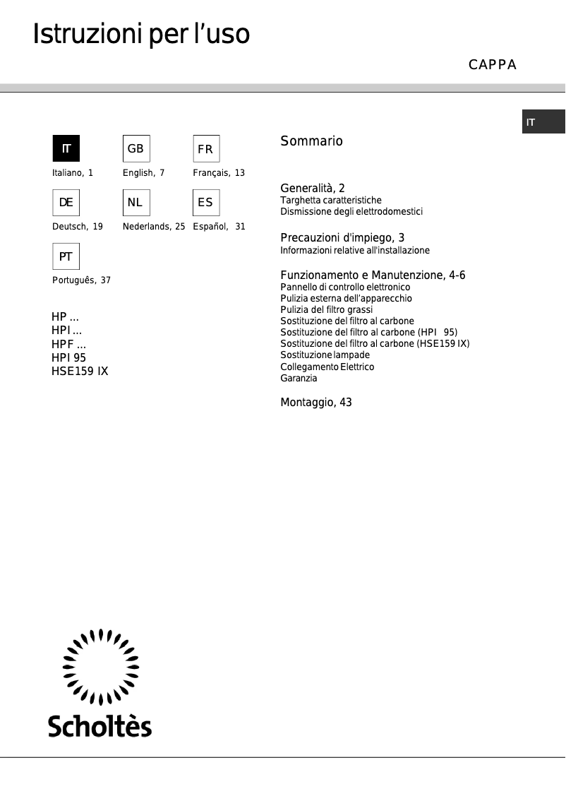 Page 1 of the manual User Manual Scholtès HP 150 I