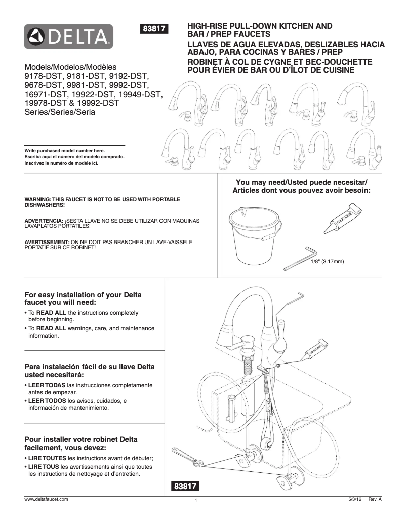 Page 1 of the manual Technical Sheet Delta 9192-DST