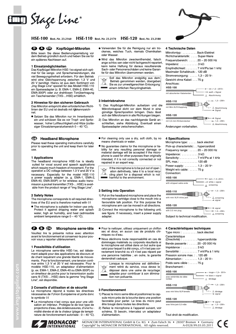 Page 1 of the manual User Manual Monacor HSE-110