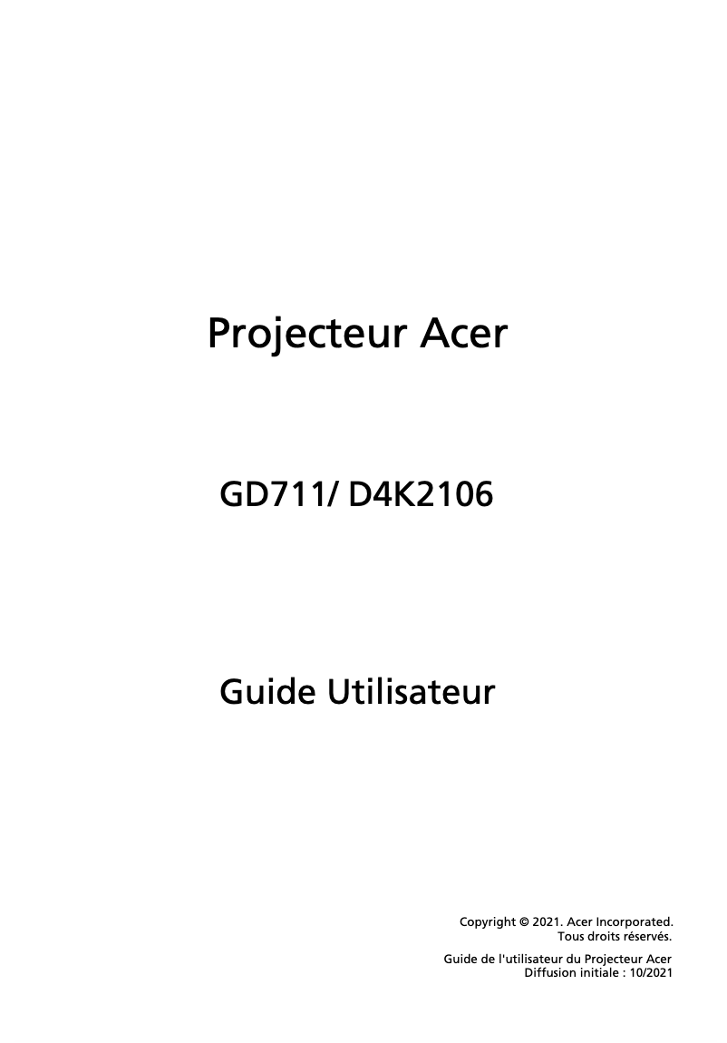 Page 1 of the manual User Manual Acer GD711