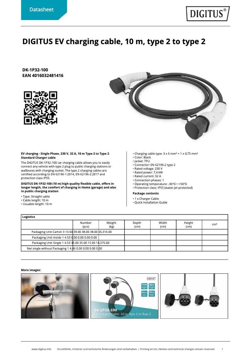 Page 1 of the manual Technical Sheet Digitus DK-1P32-100